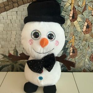 Cute Snowman Plush Toy with Black Hat and Bow